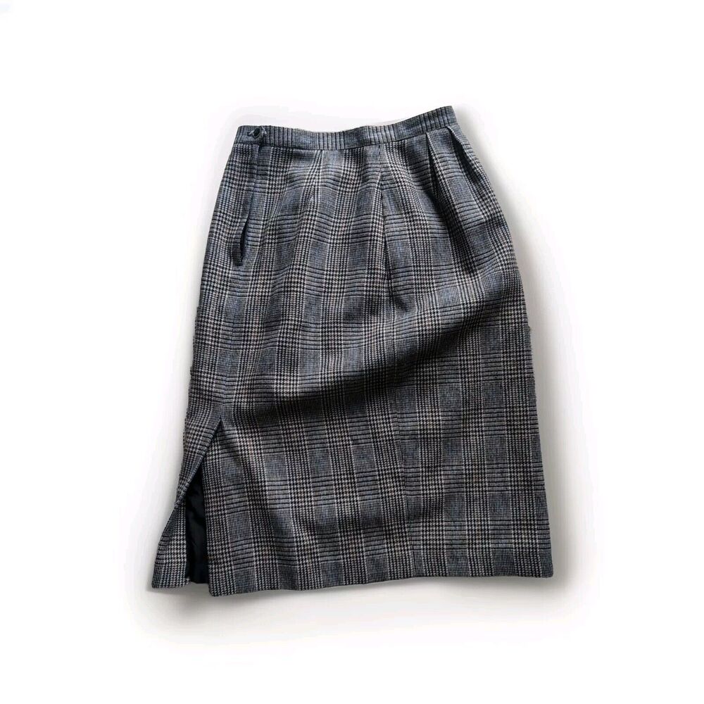 Vintage Pendleton Women's 10 Tan Gray Plaid Wool Pencil Skirt Lined Midi Line